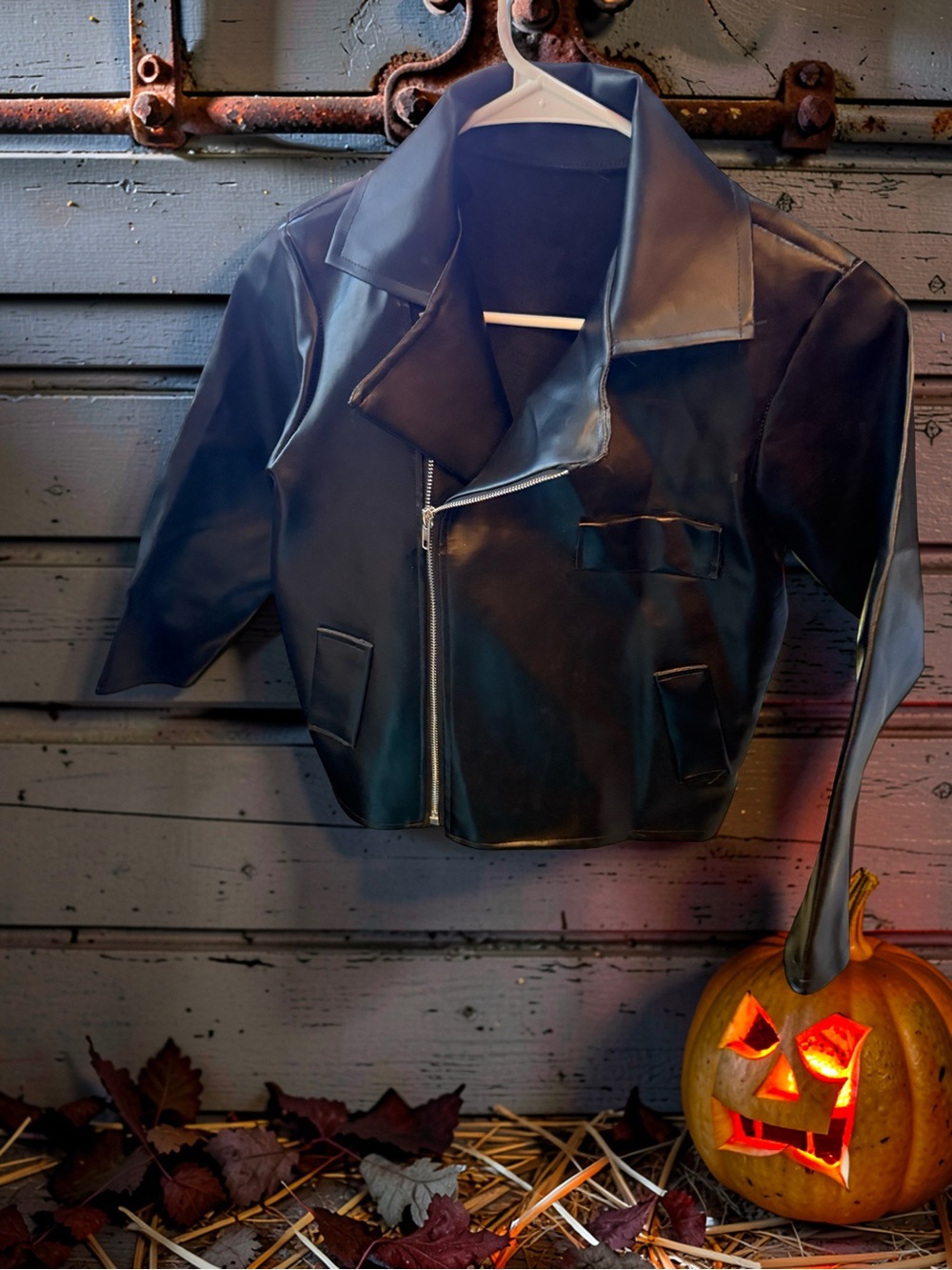 Kids Black Faux Leather Biker Jacket Costume - Halloween
